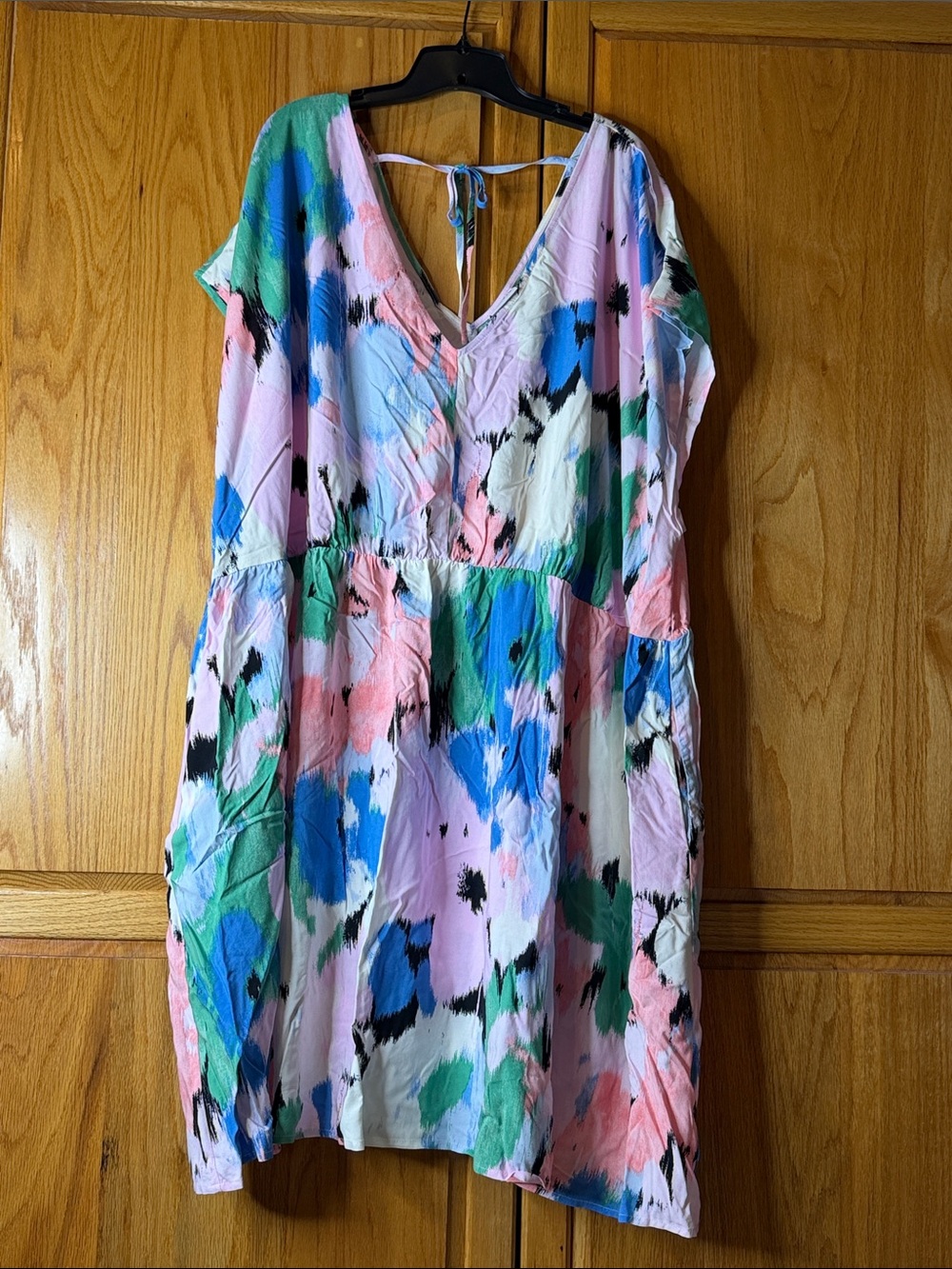 4x Ava & Viv Multicolor V-Neck Summer Dress - Pink, Blue & Green Print Plus size